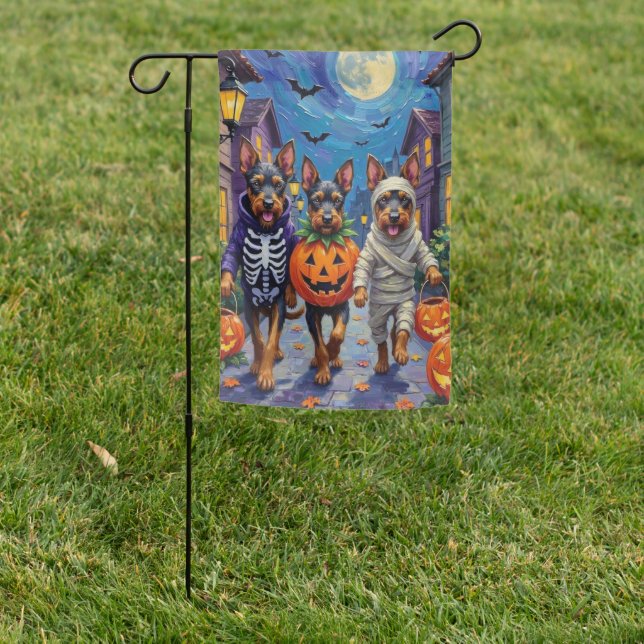 Bouvier des Flandres Trick-or-Treating Halloween Garden Flag (In SItu)