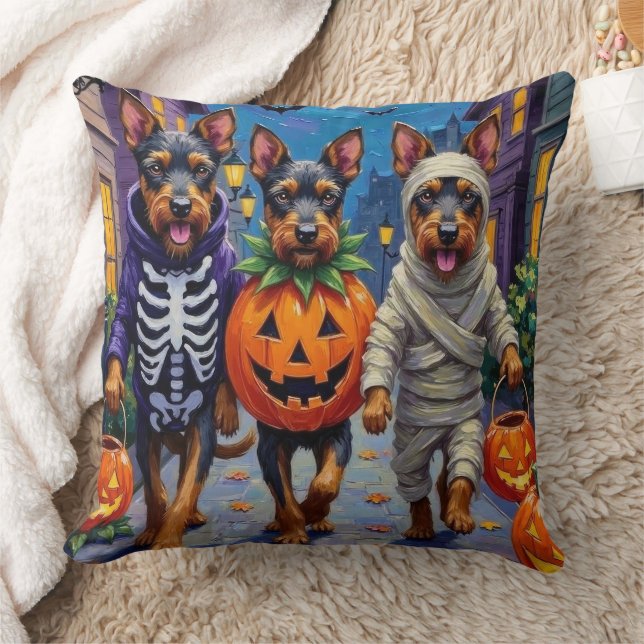Bouvier des Flandres Trick-or-Treating Halloween Throw Pillow (Blanket)