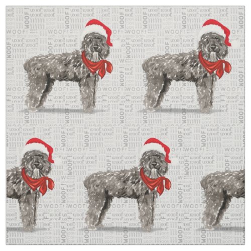 Bouvier Flanders Dog on Gray Woof Art Holiday Fabric