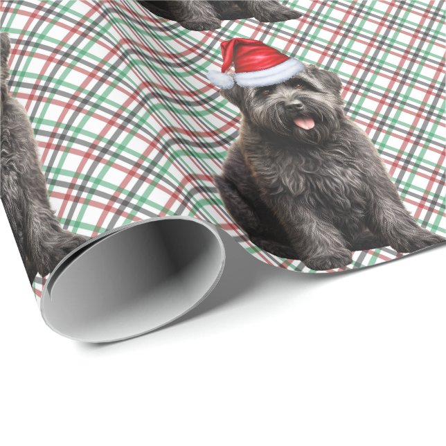 Bouvier Flandres Dog Funny Holiday Plaid Christmas Wrapping Paper (Roll Corner)