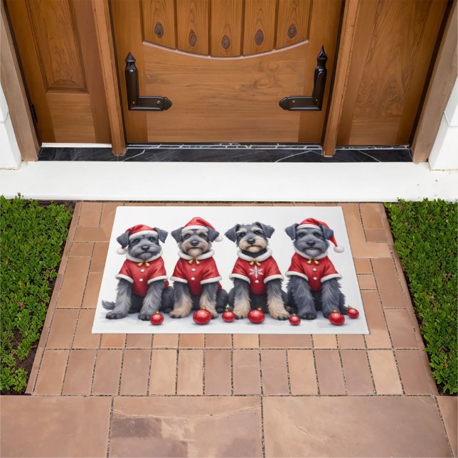 Bouviers des Flandres Christmas Dress Santa Hat Doormat (Outdoor)