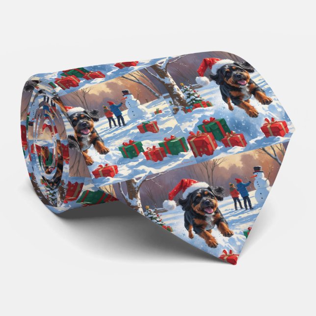 Bouviers des Flandres Christmas Festive Snow Scene Neck Tie (Rolled)