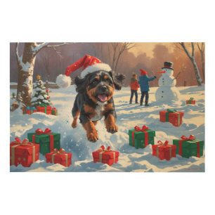 Bouviers des Flandres Christmas Festive Snow Scene Wood Wall Art