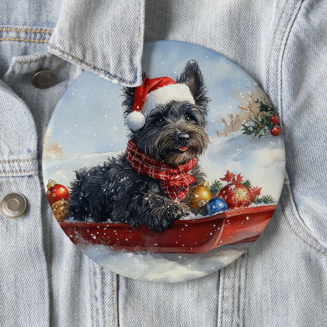 Bouviers Des Flandres Dog in Sledge Christmas Button (In Situ)