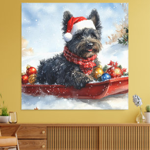 Bouviers Des Flandres Dog in Sledge Christmas Canvas Print
