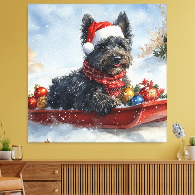 Bouviers Des Flandres Dog in Sledge Christmas Canvas Print (Insitu(LivingRoom))