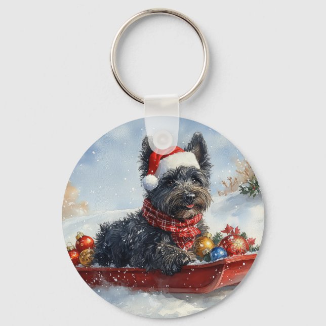 Bouviers Des Flandres Dog in Sledge Christmas Keychain (Front)