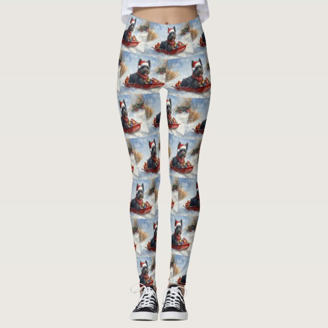 Bouviers Des Flandres Dog in Sledge Christmas Leggings (Front)