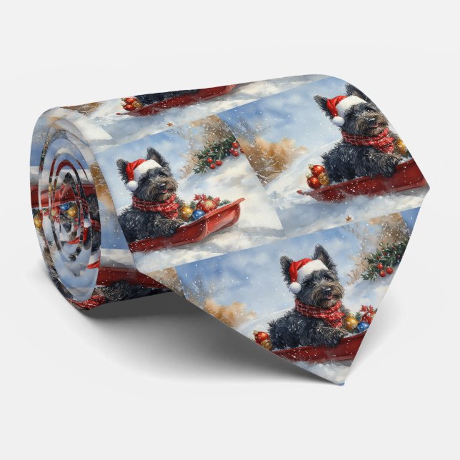 Bouviers Des Flandres Dog in Sledge Christmas Neck Tie (Rolled)