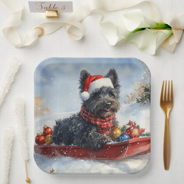 Bouviers Des Flandres Dog in Sledge Christmas Paper Plates (Wedding)