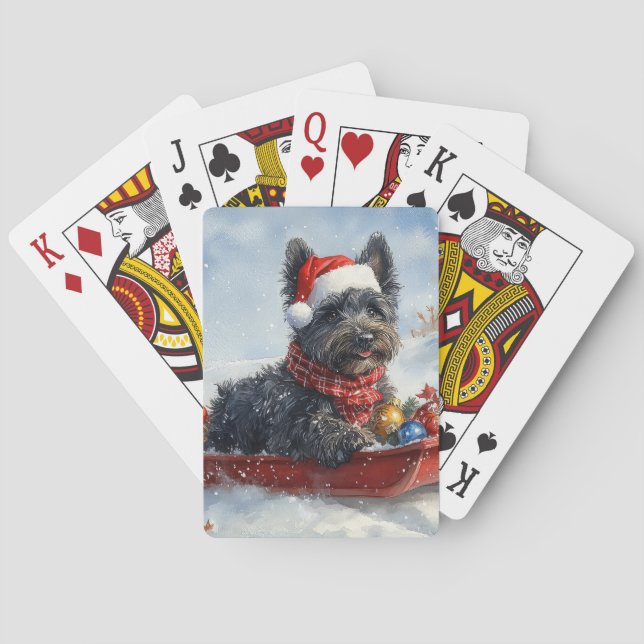 Bouviers Des Flandres Dog in Sledge Christmas Poker Cards (Back)