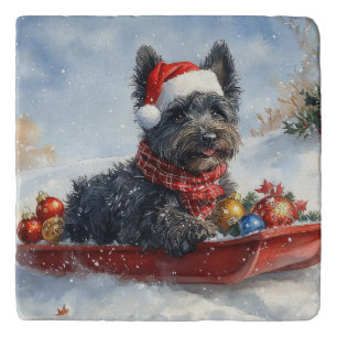 Bouviers Des Flandres Dog in Sledge Christmas Trivet