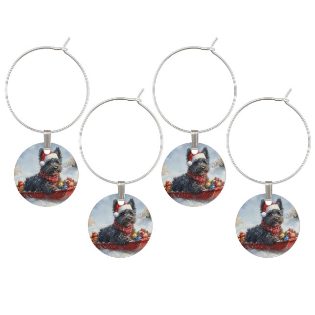 Bouviers Des Flandres Dog in Sledge Christmas Wine Charm (Staggered)