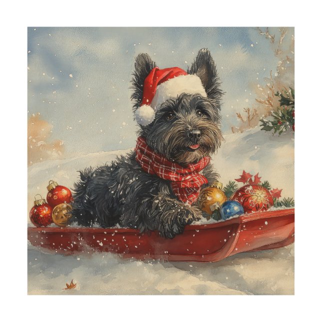 Bouviers Des Flandres Dog in Sledge Christmas Wood Wall Art (Front)