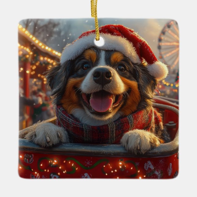 Bouviers des Flandres Dog Roller Coaster Christmas Ceramic Ornament (Front)