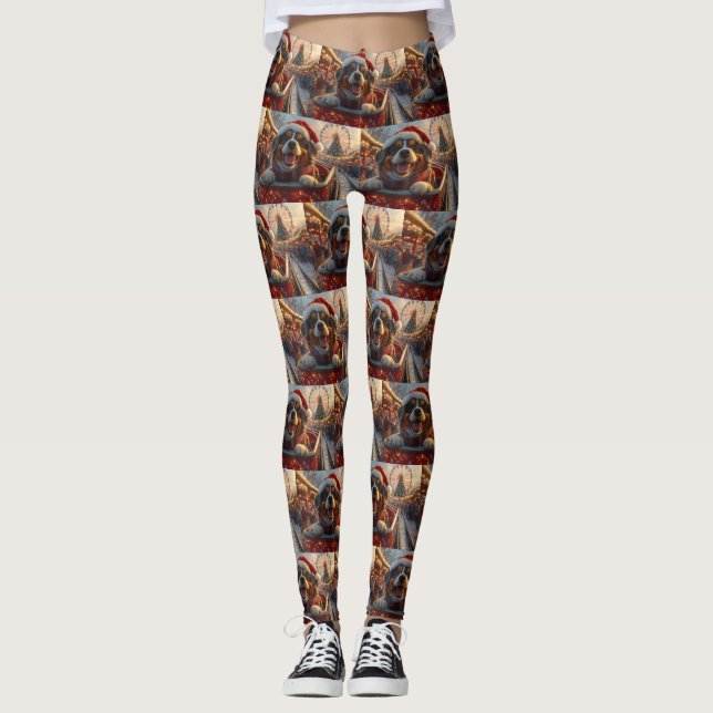 Bouviers des Flandres Dog Roller Coaster Christmas Leggings (Front)