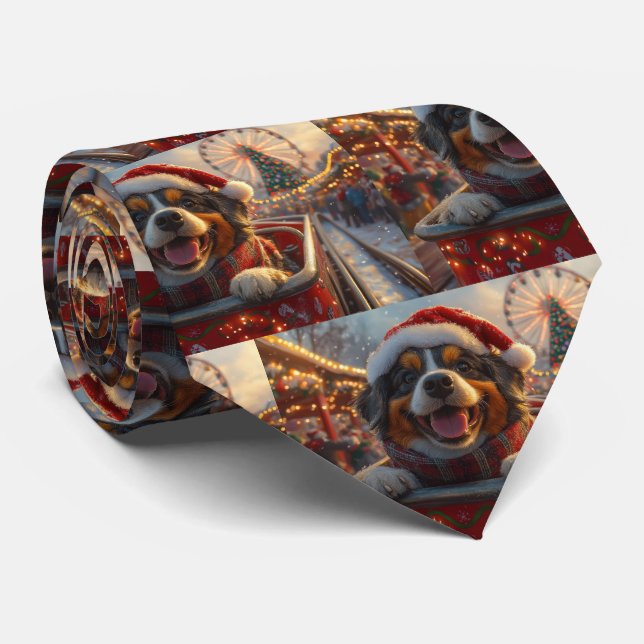 Bouviers des Flandres Dog Roller Coaster Christmas Neck Tie (Rolled)