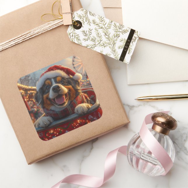 Bouviers des Flandres Dog Roller Coaster Christmas Square Sticker (Gifting)