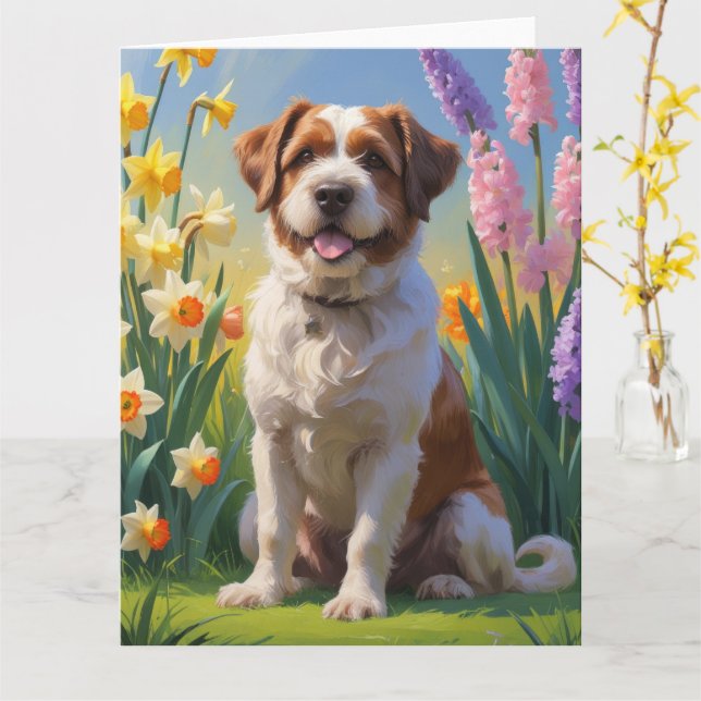 Bouviers Des Flandres Dog Spring Flowers Painting  Card (Yellow Flower)
