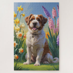 Bouviers Des Flandres Dog Spring Flowers Painting Jigsaw Puzzle
