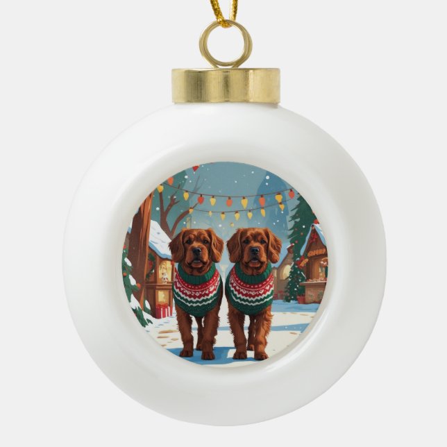 Bouviers des Flandres Dogs Christmas Snow Holiday  Ceramic Ball Christmas Ornament (Front)