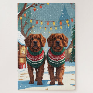 Bouviers des Flandres Dogs Christmas Snow Holiday  Jigsaw Puzzle