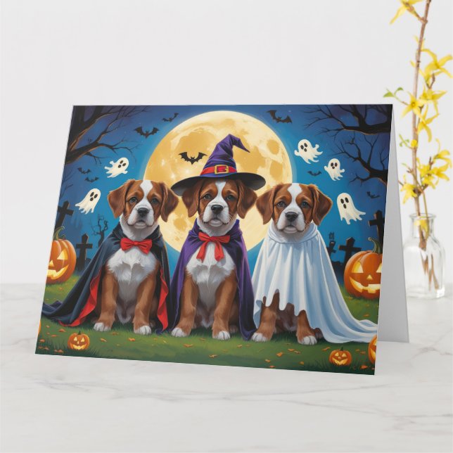 Bouviers Des Flandres Dogs Pumpkin Halloween Funny Card (Yellow Flower)