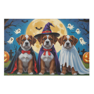 Bouviers Des Flandres Dogs Pumpkin Halloween Funny Faux Canvas Print