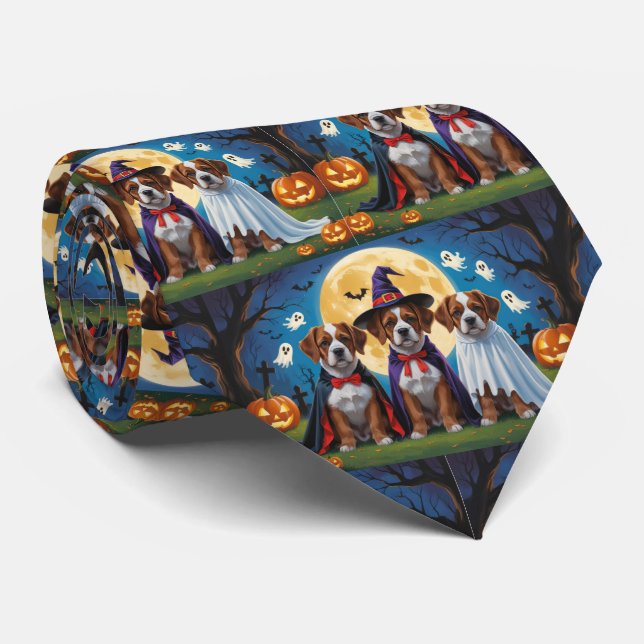 Bouviers Des Flandres Dogs Pumpkin Halloween Funny Neck Tie (Rolled)
