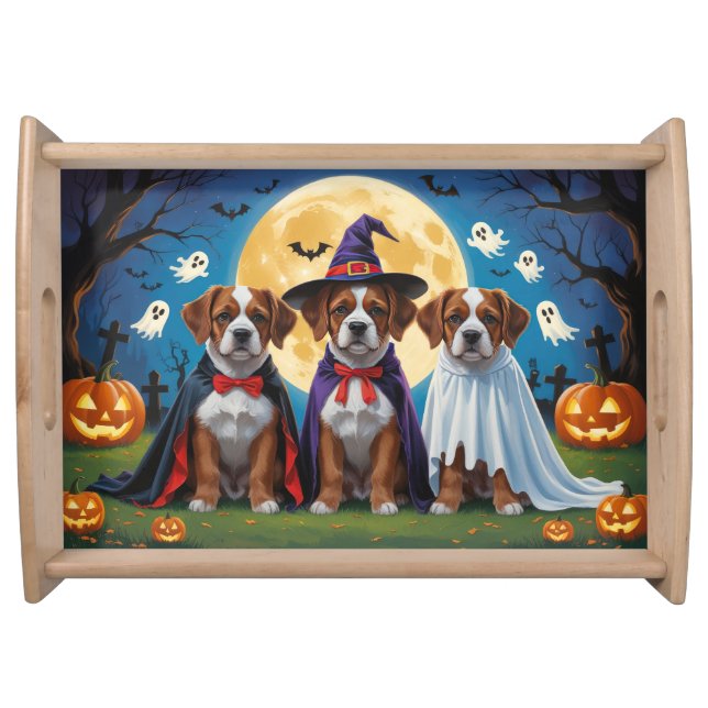 Bouviers Des Flandres Dogs Pumpkin Halloween Funny Serving Tray (Front)