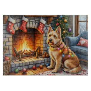 Bouviers des Flandres Fireplace Christmas Lights Cutting Board