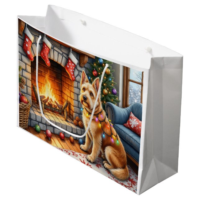 Bouviers des Flandres Fireplace Christmas Lights Large Gift Bag (Front Angled)