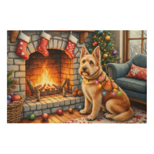 Bouviers des Flandres Fireplace Christmas Lights Wood Wall Art