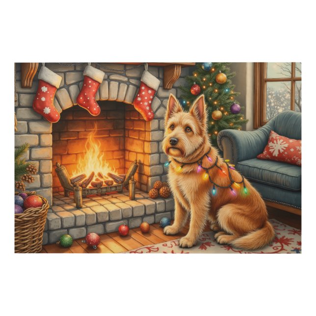 Bouviers des Flandres Fireplace Christmas Lights Wood Wall Art (Front)