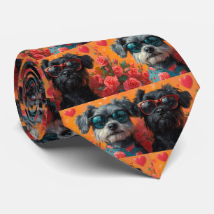Bouviers des Flandres Heart Roses Valentine's Day Neck Tie