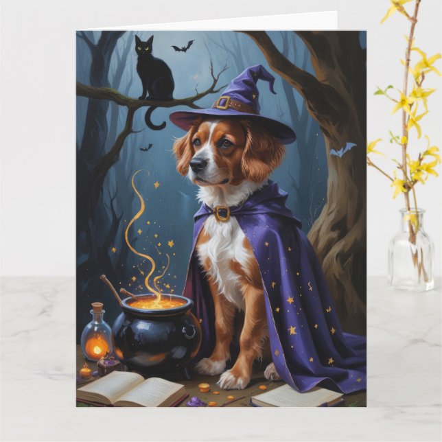 Bouviers des Flandres Whimsical Halloween Painting Card (Yellow Flower)