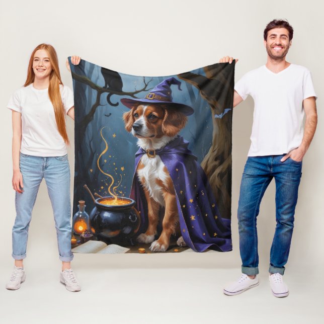 Bouviers des Flandres Whimsical Halloween Painting Fleece Blanket (In Situ)