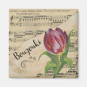 Bouzouki Elegant Tulip Vintage Sheet Music Magnet