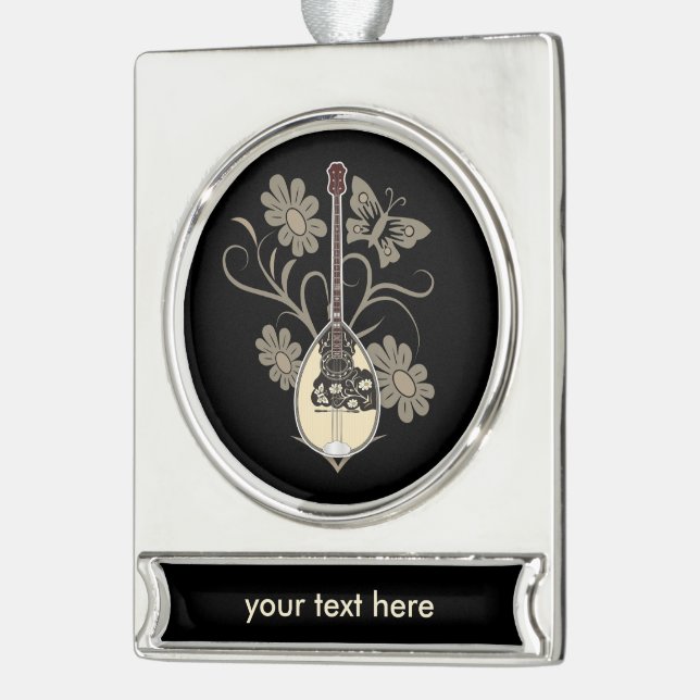 Bouzouki Silver Plated Banner Ornament (Left)