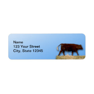 Bovine and Blue Sky: Cow on Blue Return Address Label