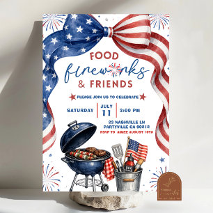 Bow 4th of july fireworks BBQ Invitation