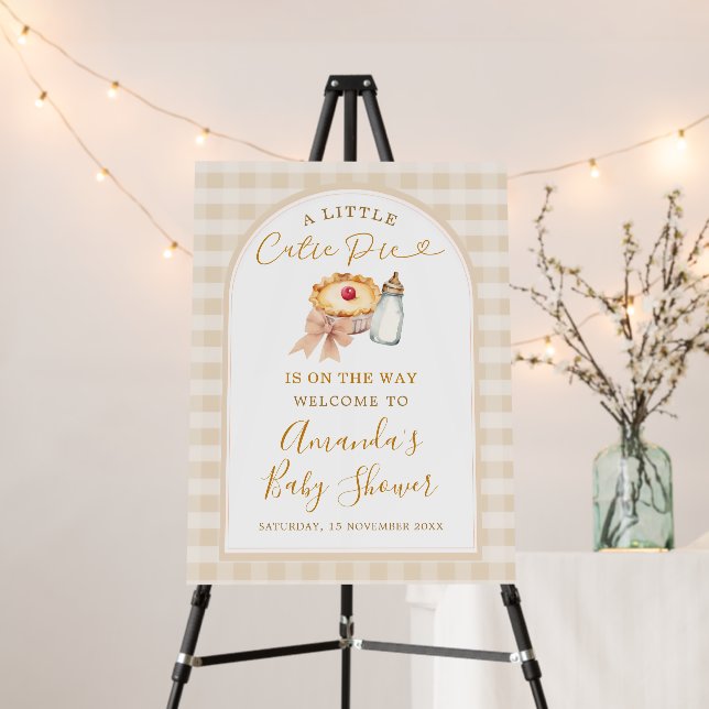 Bow A little Cutie Pie Pastel Gingham Baby Shower Foam Board (In Situ (Stand))