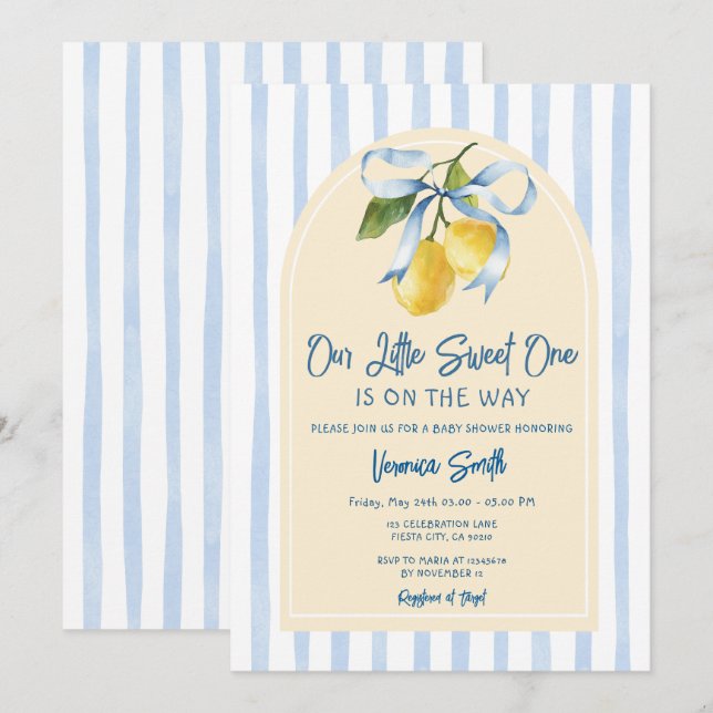 Bow A Sweet Little One Citrus Lemon Baby Shower Invitation (Front/Back)