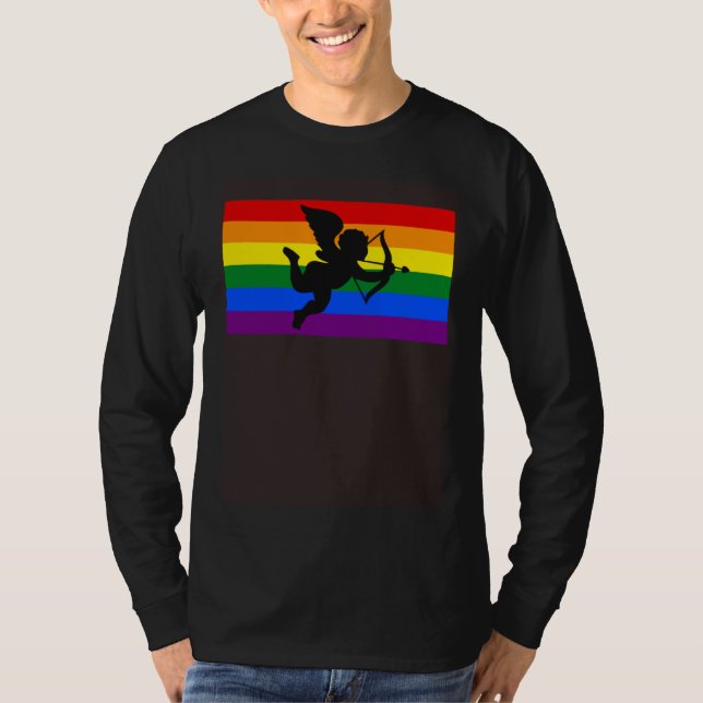 Bow And Arrow Cupid Valentines Day Gay Pride Flag T-Shirt (Front)