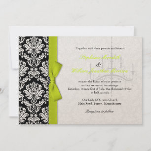 Bow and Chandelier Damask Wedding Invitation