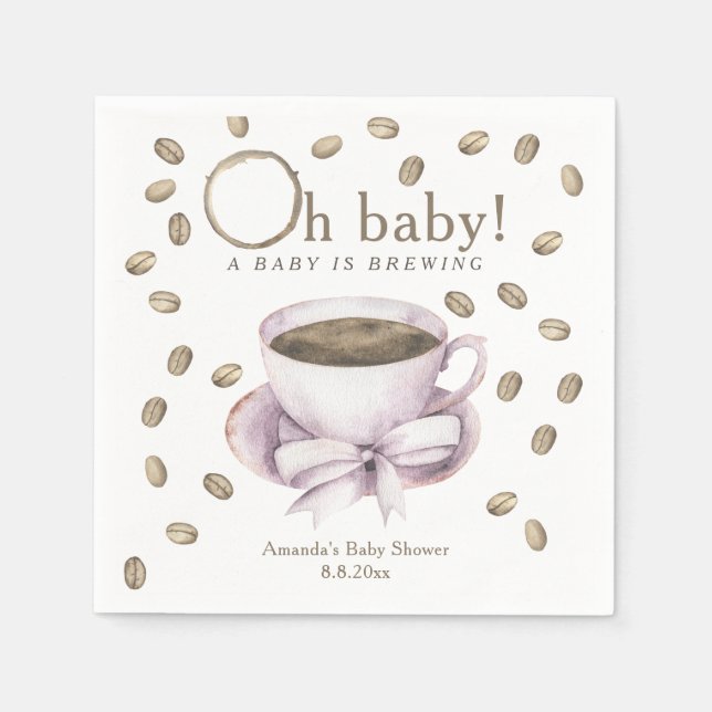 Bow and Coffee brewing Baby shower Napkins (Front)