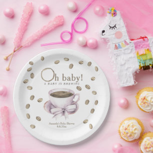 Bow and Coffee brewing Baby shower Paper Plates
