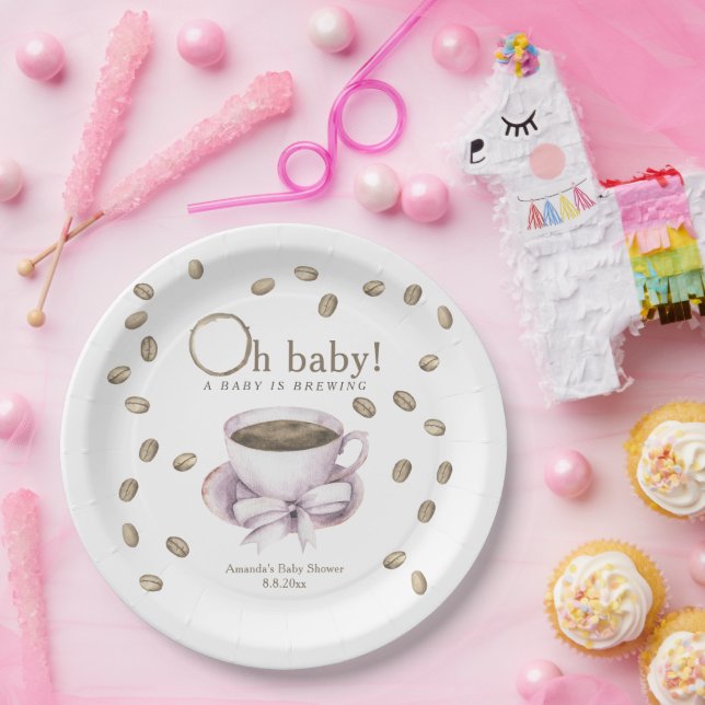 Bow and Coffee brewing Baby shower Paper Plates (Party)