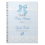 Bow And Lace Image Blue Baby Shower Guest Book- Notebook at Zazzle