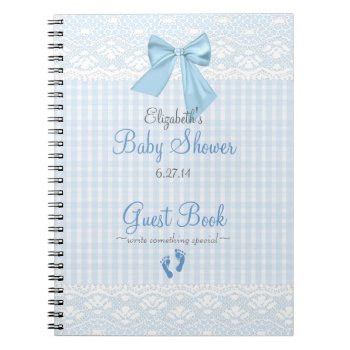 Bow And Lace Image Blue Baby Shower Guest Book- Notebook by hungaricanprincess at Zazzle